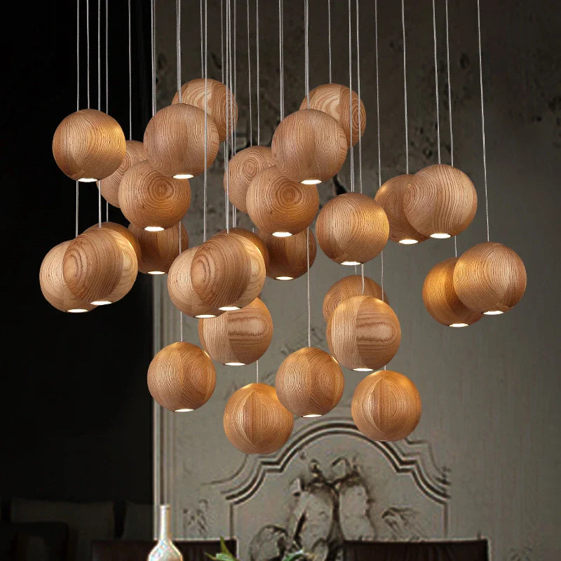 Afralia™ Nordic Wood Lamp Chandelier LED Pendant Lights Dining Living Room Hotel Lighting