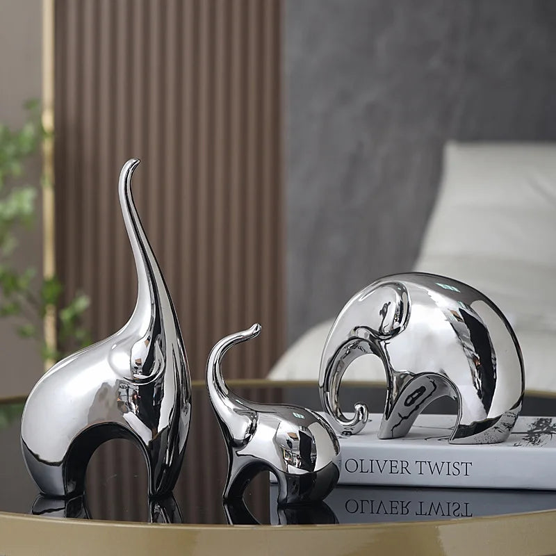 Afralia™ Silver Elephant Ornaments for Luxe Home Decor & TV Cabinet Styling