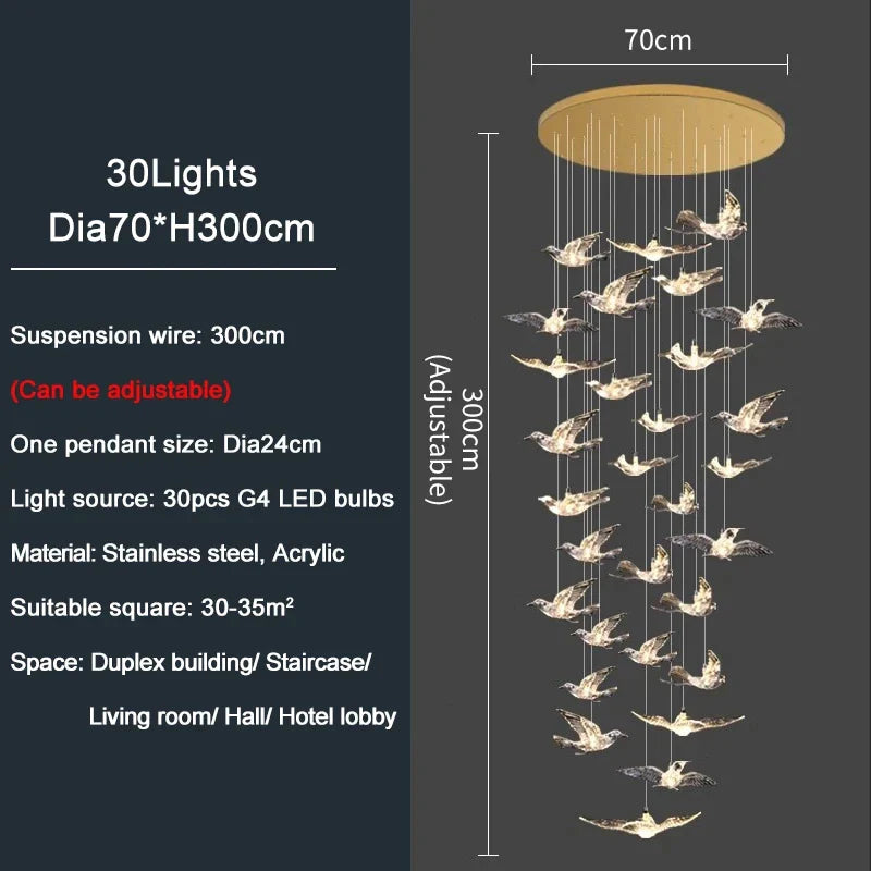 Afralia™ Bird Design LED Chandelier for Luxury Living Room and Restaurant