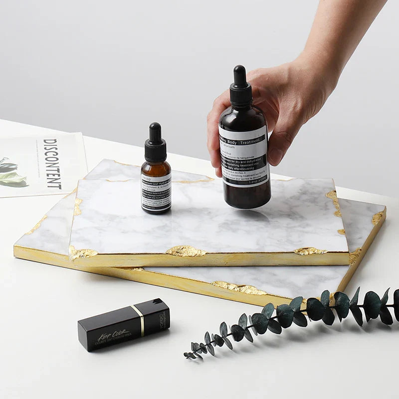 Afralia™ Marble Tray with Golden Edge for Jewelry, Cosmetics, and Serving