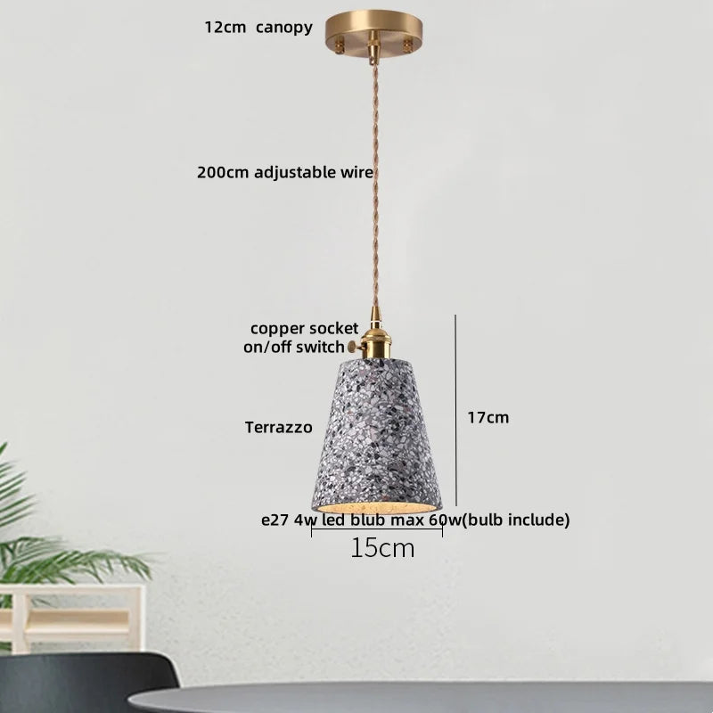 Afralia Terrazzo Stone LED Pendant Lamp for Industrial Loft, Bar, Coffee, Living Room.