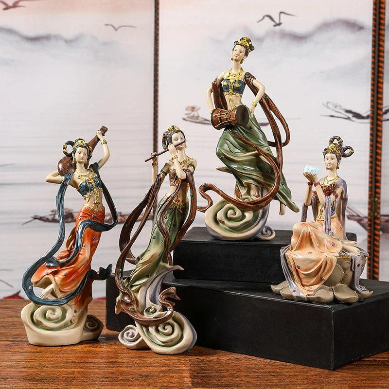 Afralia™ Chinese Goddess Fairy Sculpture Musical Instrument Home Decor Figurine