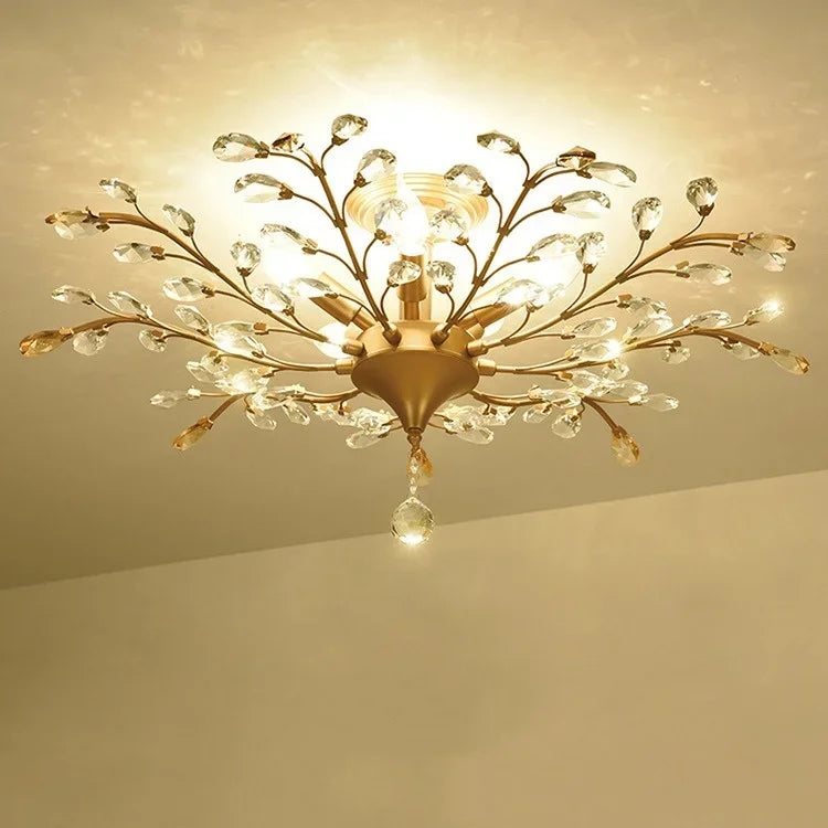 Afralia™ Crystal Tree Chandelier Ceiling Light for Bedroom with LED E14 Bulbs