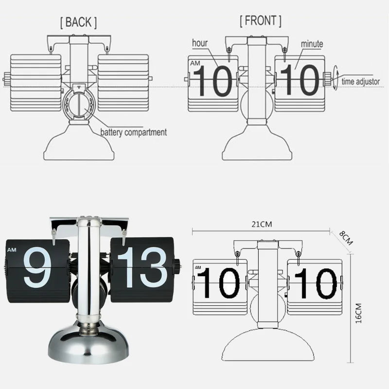 Afralia™ Retro Flip Digital Table Clock Stainless Steel Gear Operated Quartz Home Decor