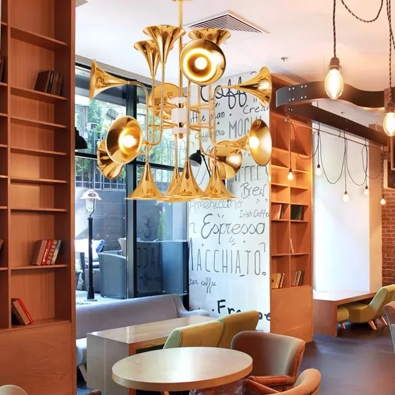 Afralia™ Gold Trumpet Pendant Chandeliers | Modern Retro Vintage Horn Floor Light