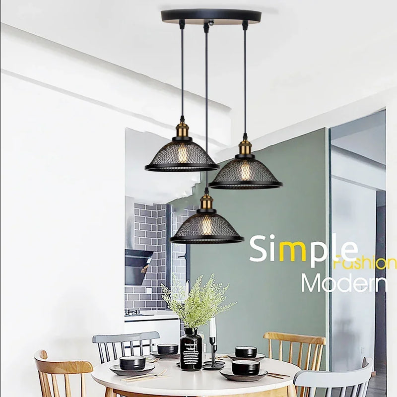 Afralia™ Black Iron Net-Cage Kitchen Pendant Light with LED for Bedroom & Living Room