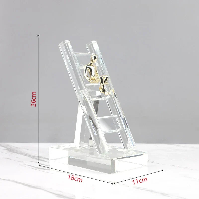 Afralia™ Crystal Staircase Statue: Golden Man Climbing Handicrafts Glass Home Decor