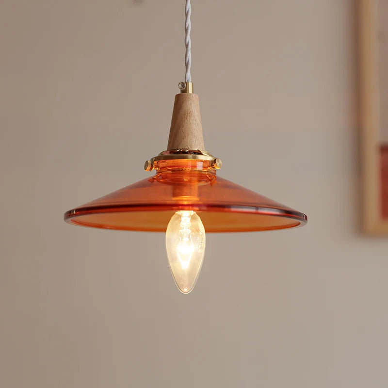 Afralia™ Wood Amber Glass LED Pendant Light Fixture - Nordic Modern Hanging Lamp