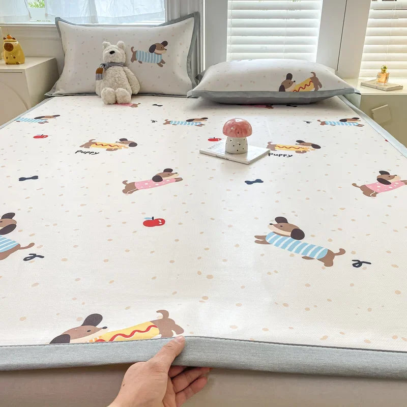 Afralia™ Summer Cartoon Printed Silky Bed Mat Set - Soft Skin-Friendly Cushion Mattresses