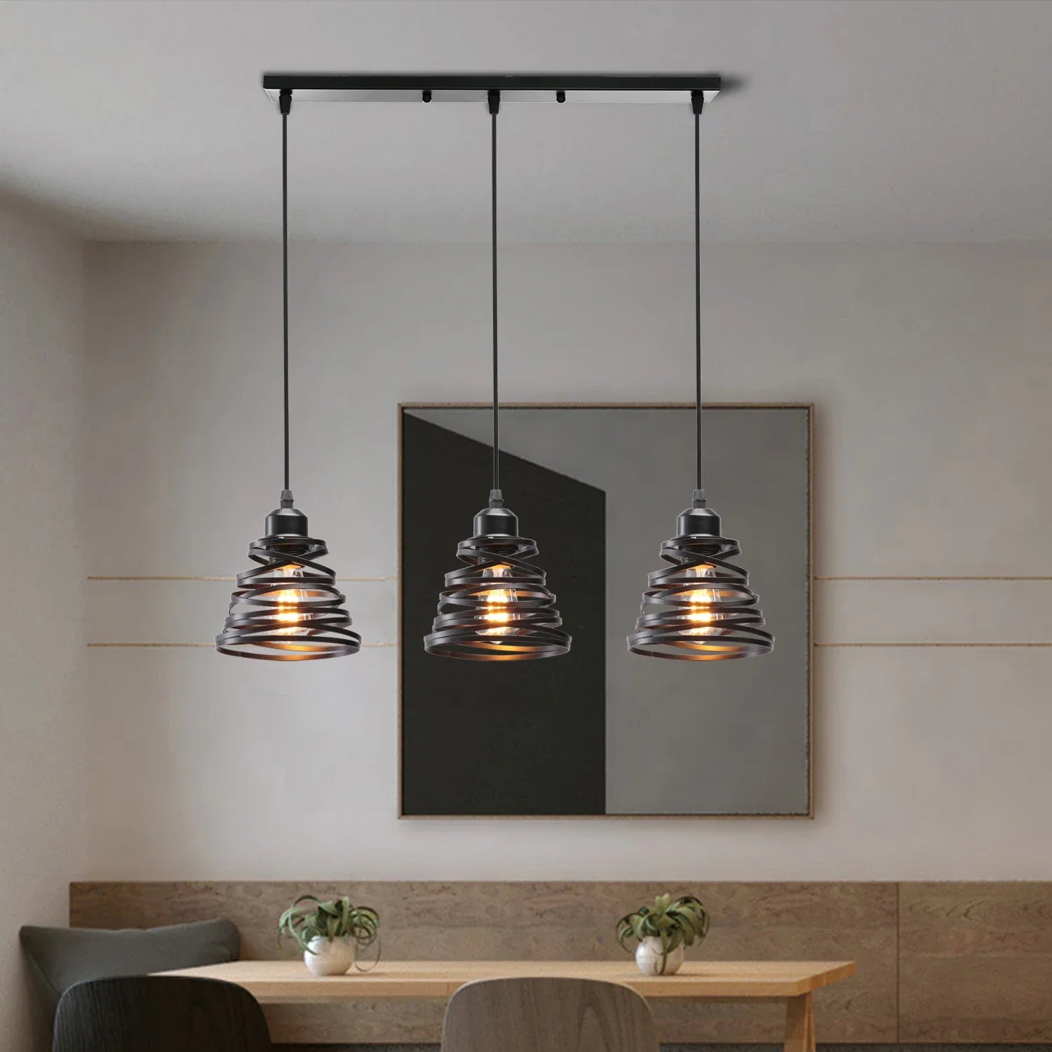 Afralia™ Industrial Wood Pendant Chandelier for Dinning Living Room Kitchen LED Fixture