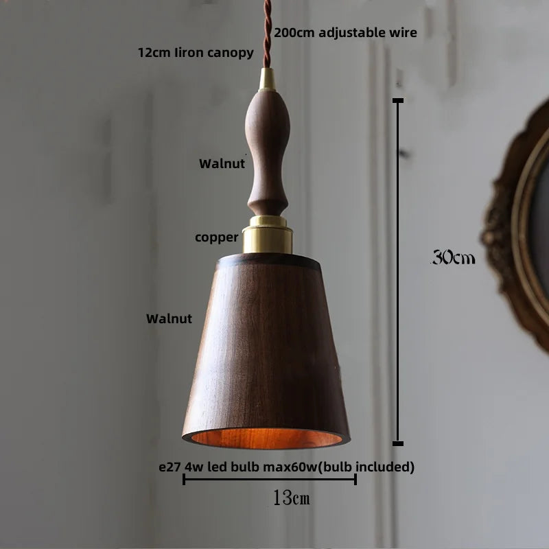 Afralia™ LED Hanging Lamp Copper Walnut Wood Pendant Light
