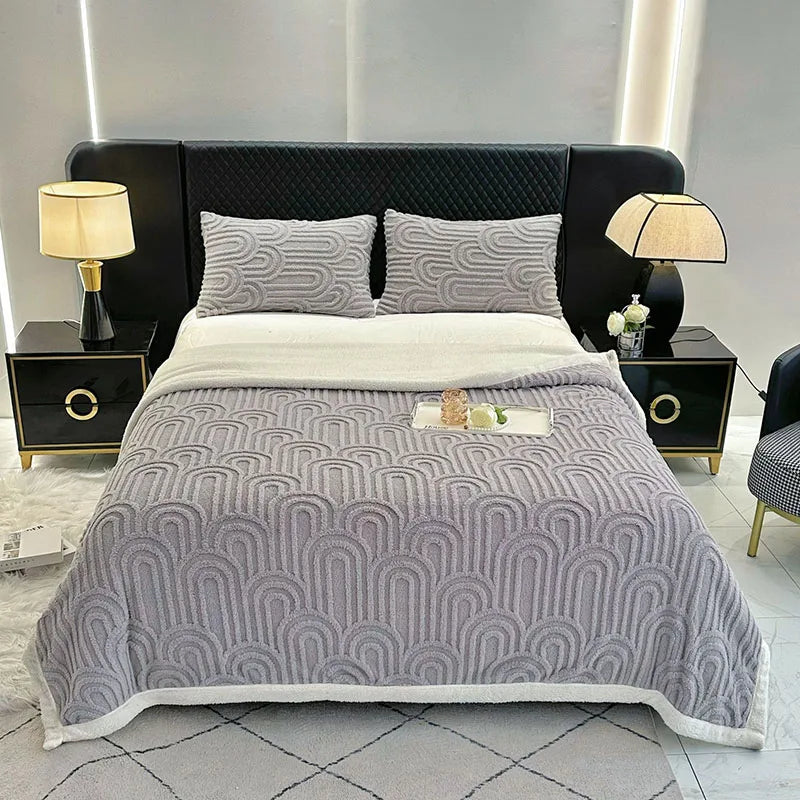 Afralia™ Double Layered Flannel Arch Jacquard Plush Blanket - Warm & Cozy Coral Fleece Quilt