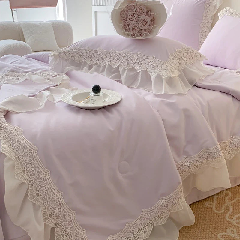 Afralia™ French Wedding Lace Ruffles Bedding Set