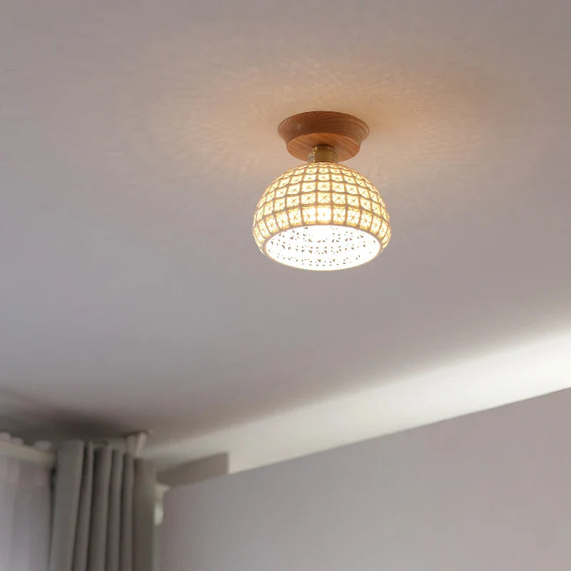 Afralia™ Copper Wood LED Ceiling Lamp Ceramic Modern Ceiling Lights for Home Decor