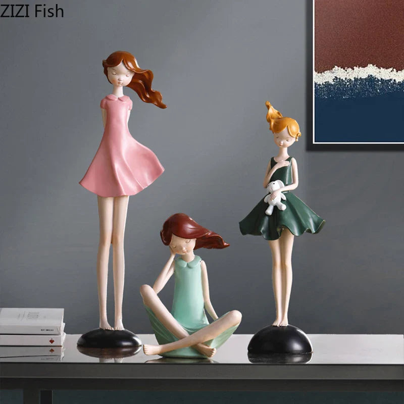 Afralia™ Cartoon Girl Resin Sculpture Desk Decoration Room Ornament Artifacts