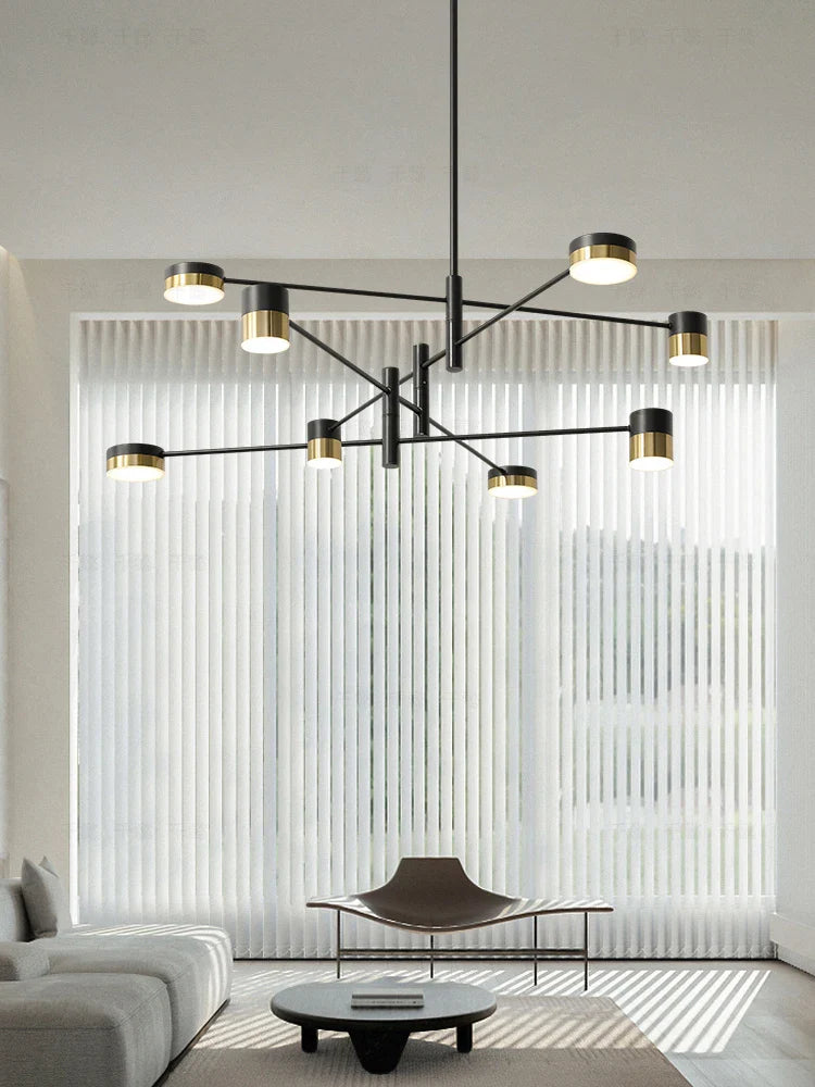 Afralia™ Modern Black Pole Design LED Chandelier for Home Living Room Kitchen Dining Table