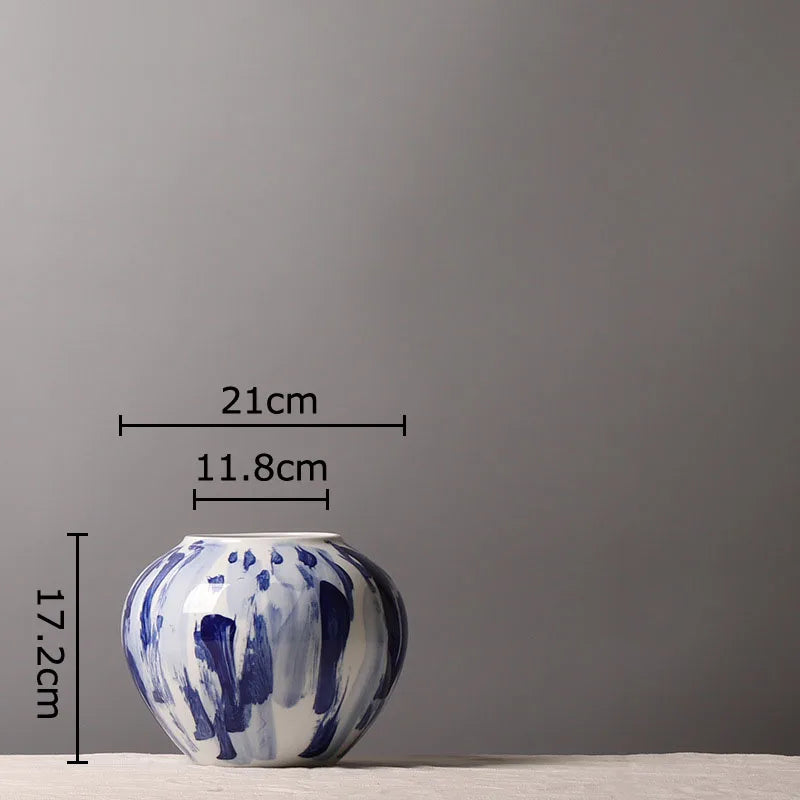 Afralia™ Blue & White Porcelain Vase: Ink Style Flowers, Aesthetic Room Decor
