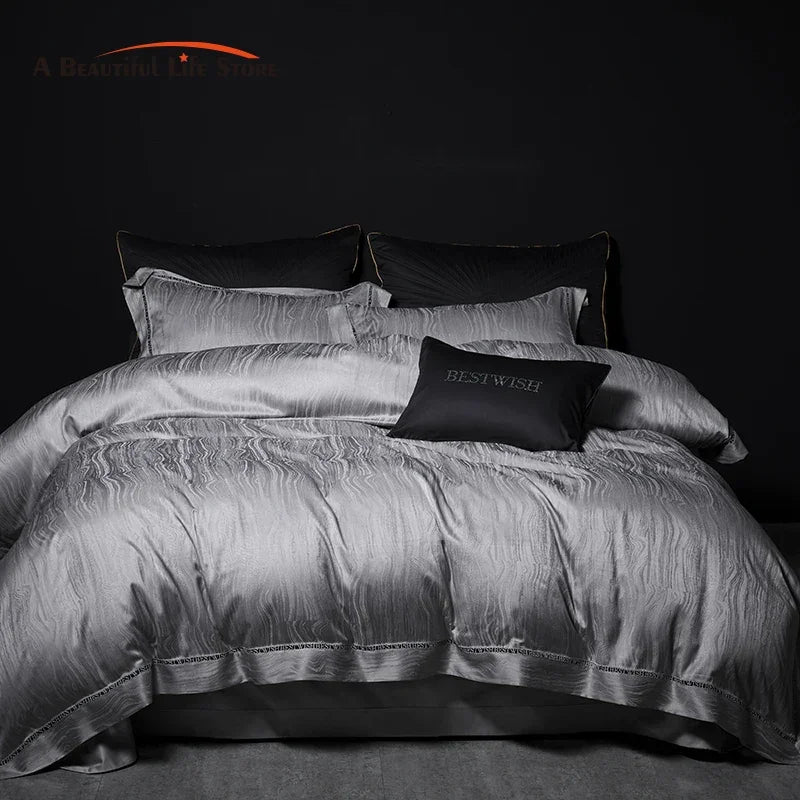 Afralia™ Luxury Brocade Jacquard Lyocell Cotton Bedding Set with Pillowcases