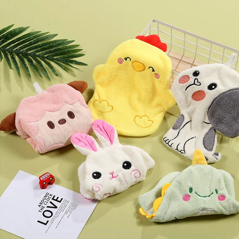 Afralia™ Cartoon Animal Shape Coral Velvet Hand Towel for Kids, Absorbent Kitchen Bathroom Cleaning Towels