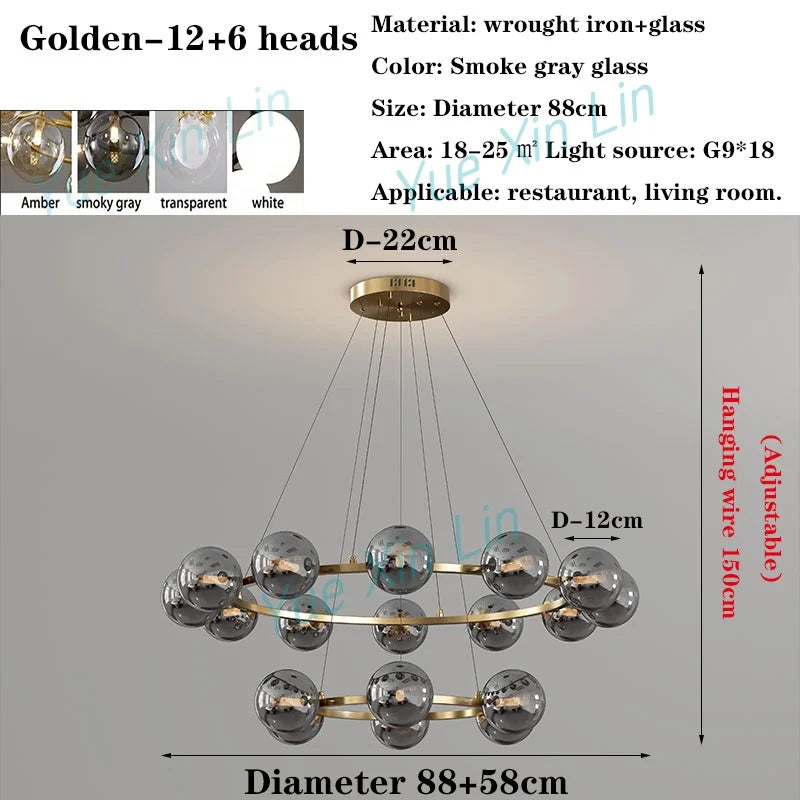 Afralia™ Glass Living Room Chandelier: Luxury Italian Style Ceiling Light for Modern Interior