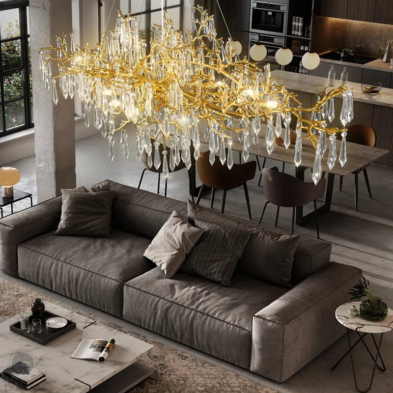 Afralia™ Golden Crystal Chandelier - Modern Luxury Long Light for Kitchen, Dining, Living, Bedroom