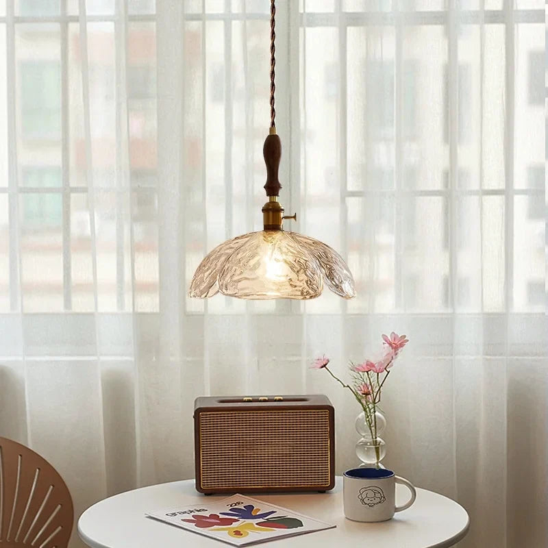 Afralia™ Vintage Copper Wood Flower Lampshade Pendant Light for Cafe Bar Loft
