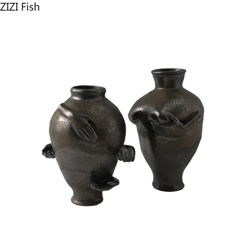 Afralia™ Abstract Art Ceramic Vase for Desk Decoration and Room Aesthetic