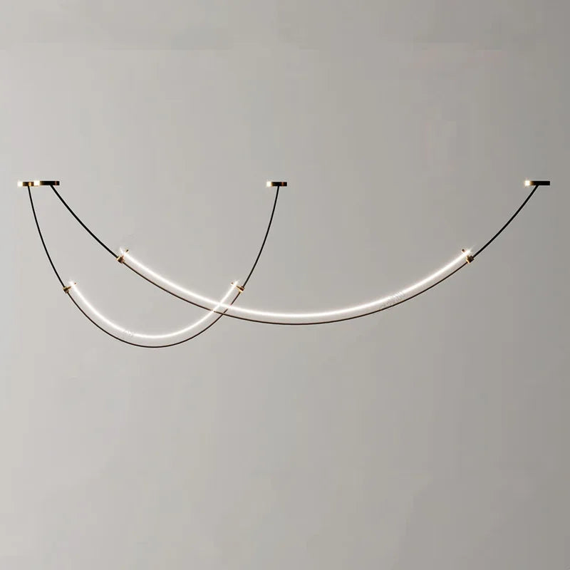 Afralia™ Long Curve Ceiling Chandelier for Modern Living Room and Villa Decor