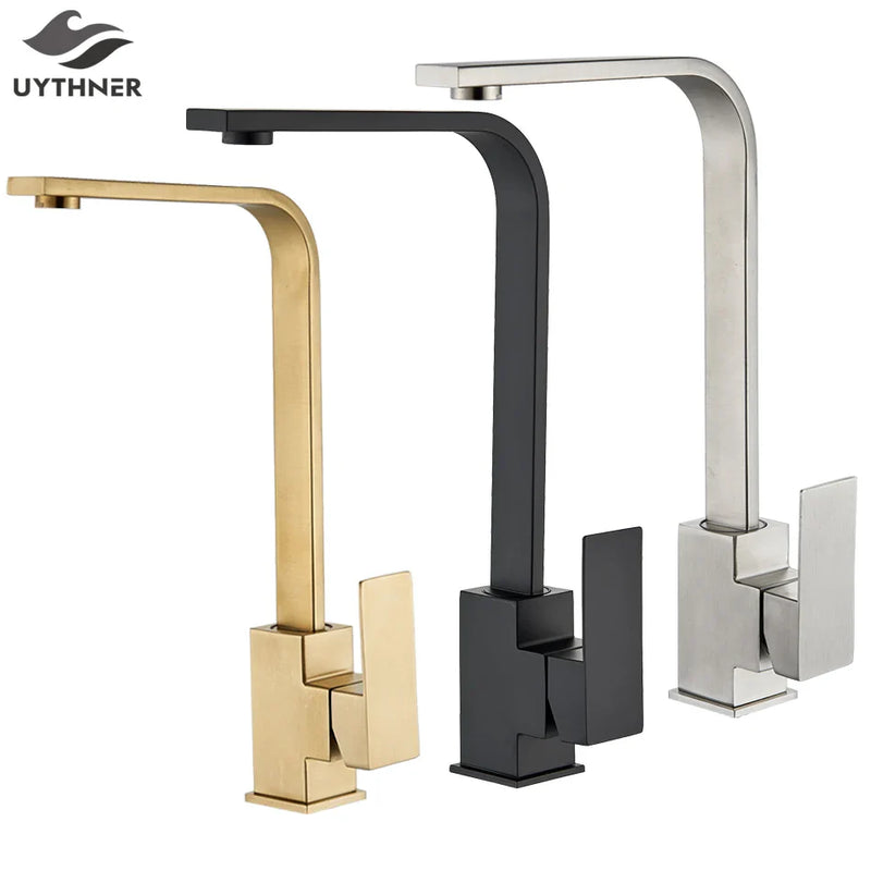 Afralia™ Square Brass Kitchen Faucet 360 Rotation Hot Cold Water Mixer Tap