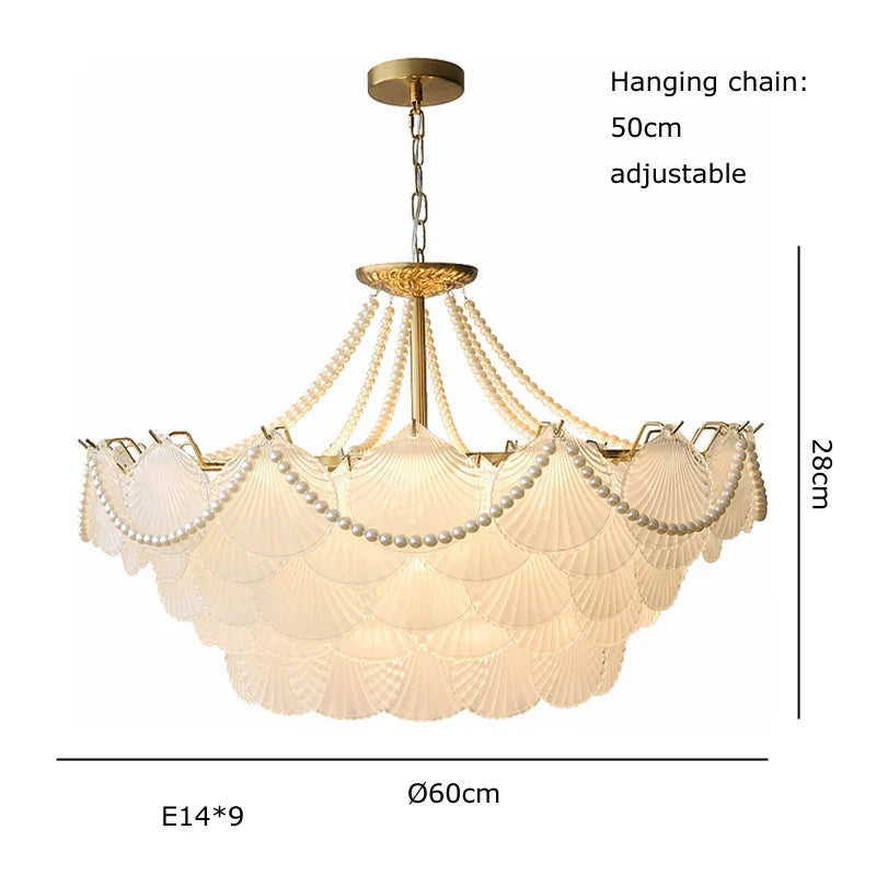 Afralia™ Shell Glass Gold Lustre LED Chandelier - Luxury Hanging Lamp