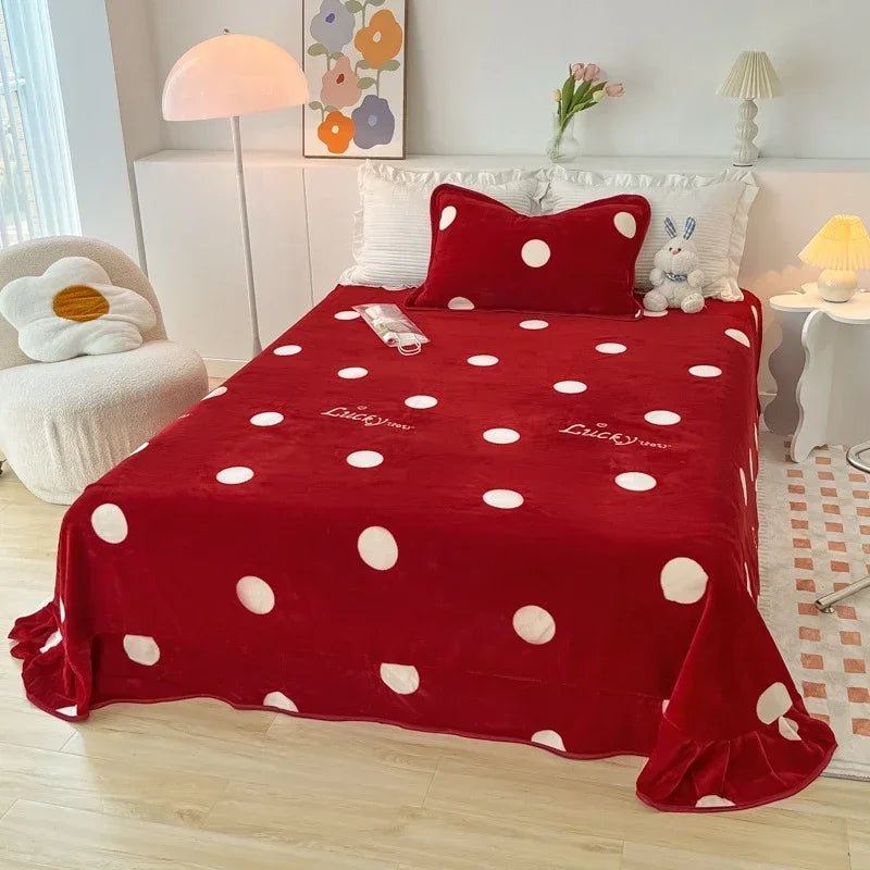 Afralia™ Polka Dot Milk Velvet Queen Bedding Set with Sheets & Pillowcases