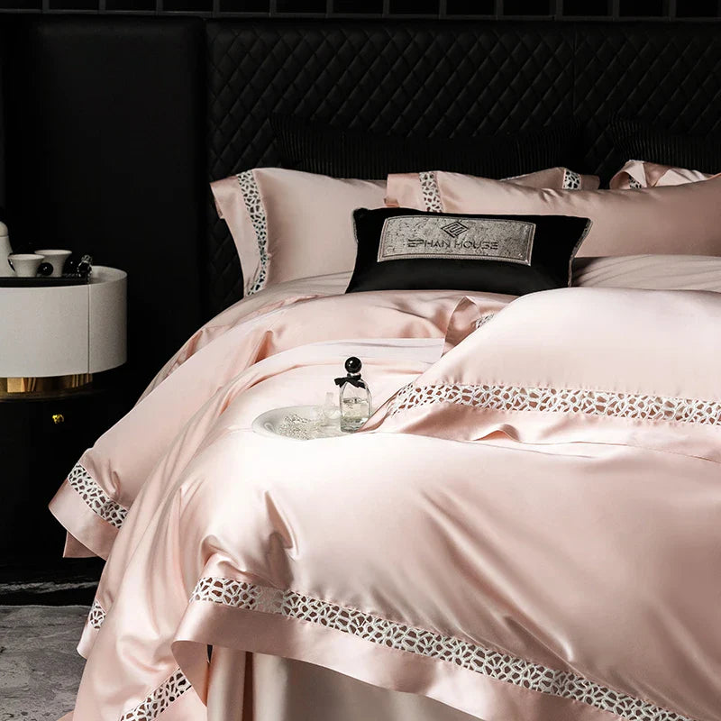 Afralia™ Brocade Lace Edge Egyptian Cotton Bedding Set - 4Pcs