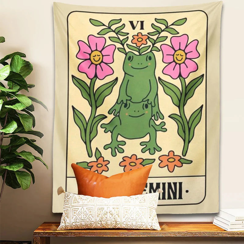 Afralia™ Gemini Frog Constellation Wall Hanging Tapestries for Boho Room Decor