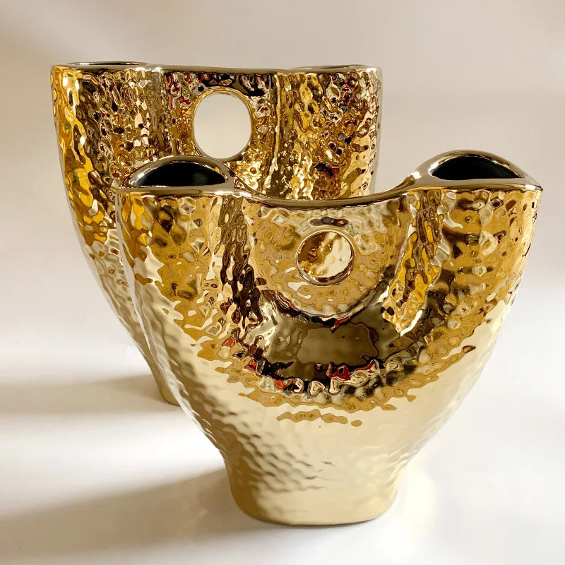 Afralia™ Gold Vase with Hollow Branches - Ceramic Home Decor Accessory