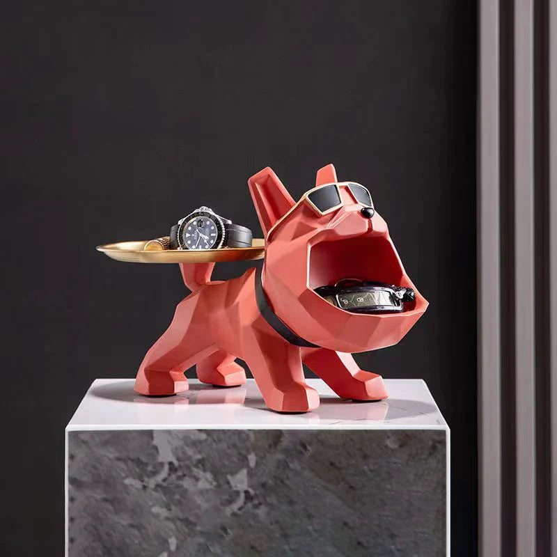 Afralia™ Bulldog Butler Tray Key Holder Storage Home Decor Statue Sculpture