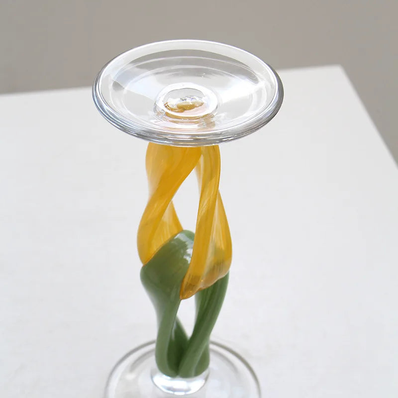 Afralia™ Glass Candlestick Holder Twisted Ornaments Home Decor Candle Holder
