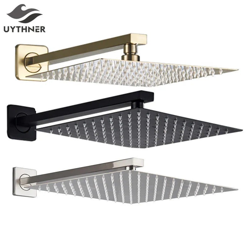 Afralia™ Square Rainfall Shower Head Set with Shower Arm - Various Sizes