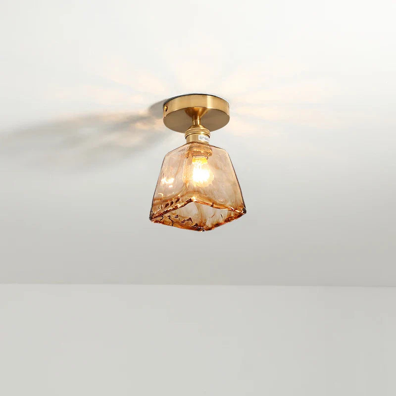 Afralia™ Amber Glass LED Ceiling Lights Modern Home Lighting Copper Socket