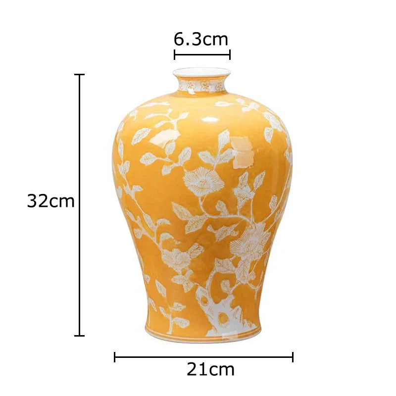 Afralia™ Yellow Porcelain Vase: Creative Classical Flower Pot for Aesthetic Table Decoration