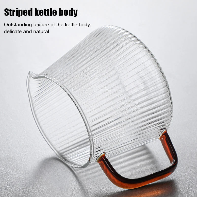 Afralia™ Glass Coffee Pot with V-Shaped Spout and Vertical Stripes, 350ml/500ml