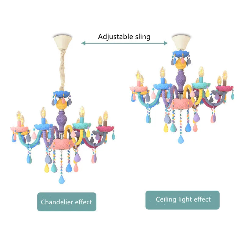 Afralia™ Crystal Chandelier: Modern Macaron Colorful Rainbow Lustres for Children's Room