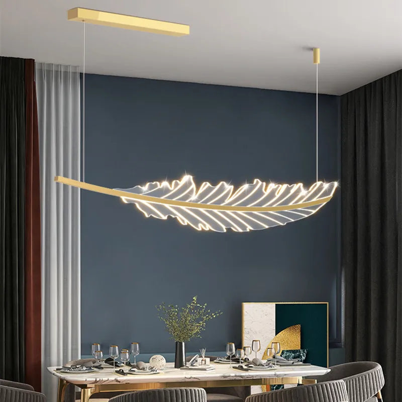 Afralia™ Leaf Shaped Golden Chandelier for Living Room, Dining Room, Kitchen, and Coffee Shop