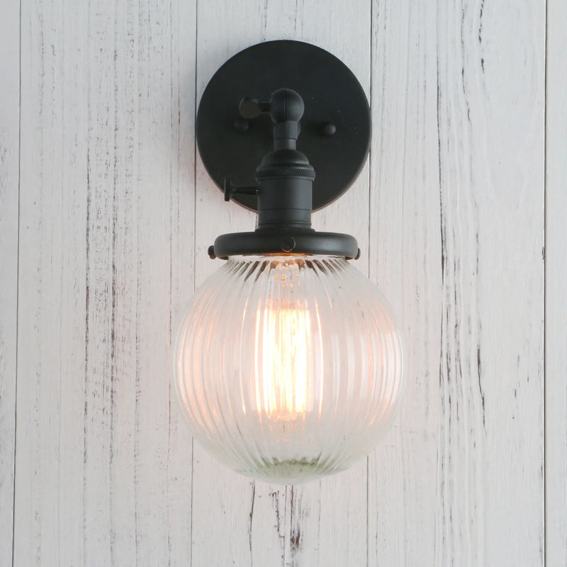 Afralia™ Mini Globe Ribbed Glass Wall Sconce - Vintage Industrial Lighting Fixtures