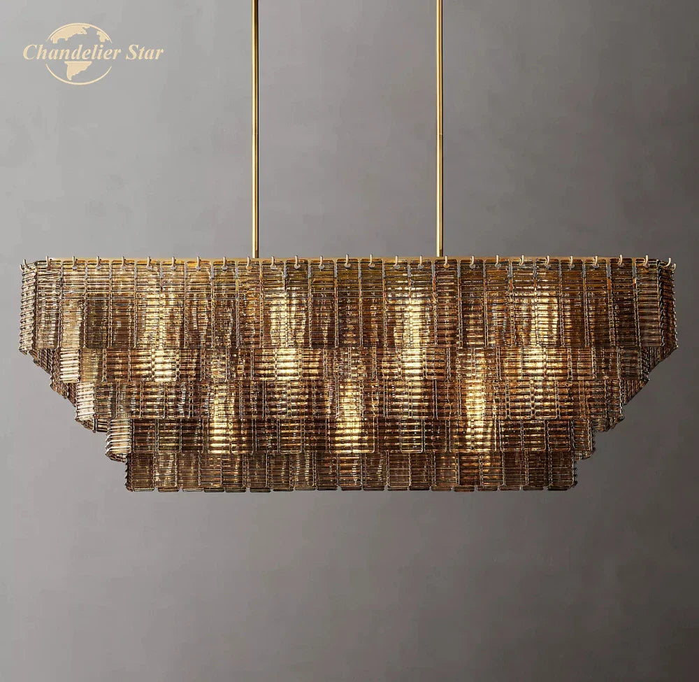 Afralia™ Smoke Glass LED Chandelier: Modern Rectangular Pendant Lighting for Dining & Living Room