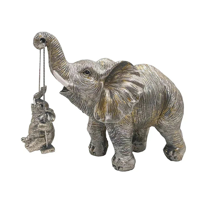 Afralia™ Golden Silver Elephant Swing Statue Home Decor Animal Sculptures