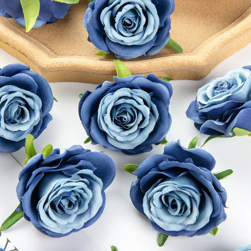 Afralia™ 10Pcs Silk Blue Rose Wedding Party Decoration DIY Bridal Accessories Artificial Flowers