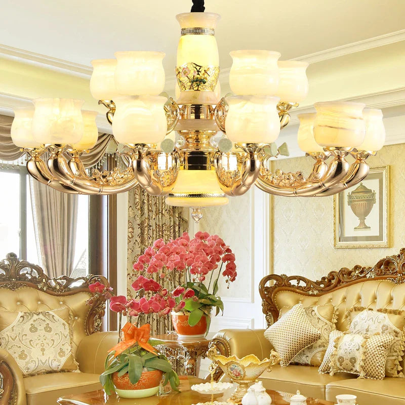 Afralia™ Luxe Jade Copper Living Room Chandelier