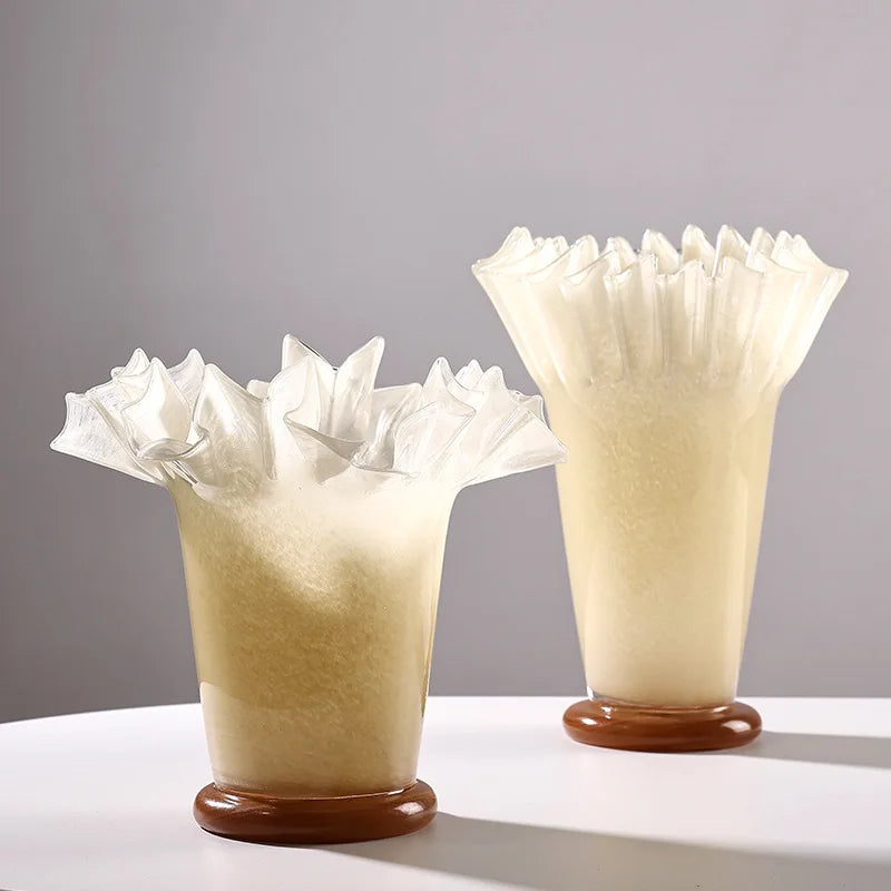 Afralia™ Large Glass Vase with Lotus Leaf Edge for Home Decor