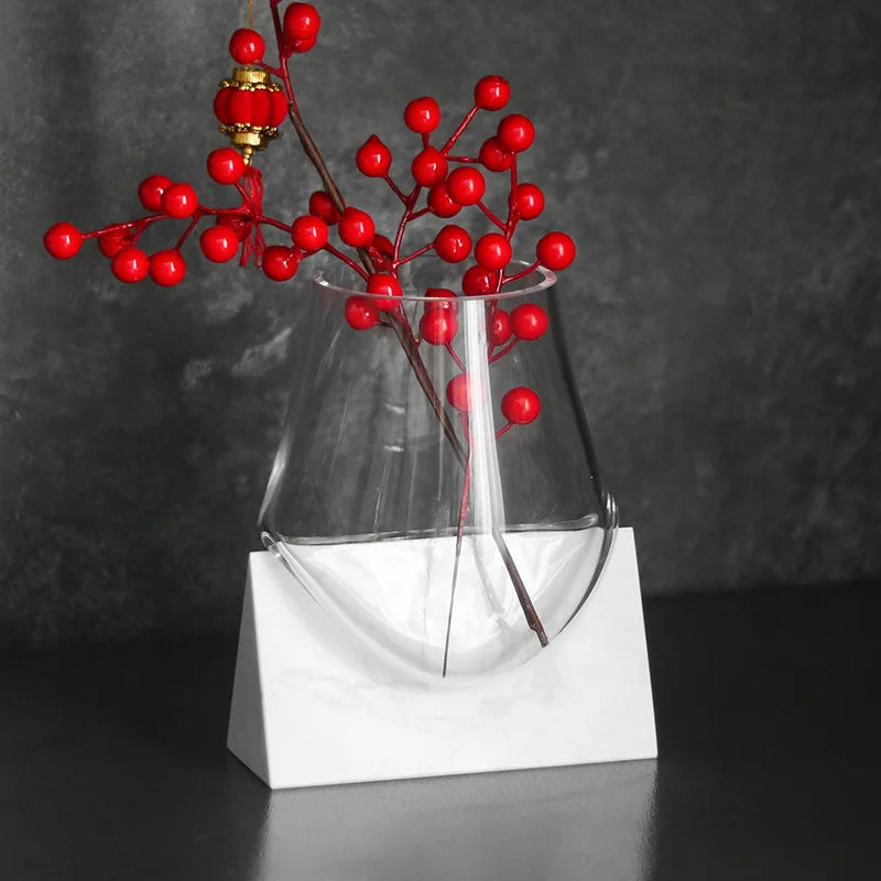 Afralia™ Abstract Glass Vase with Marble Base for Home Decoration