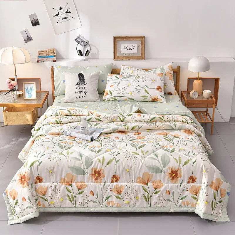 Afralia™ Multi Floral Patchwork Cooling Blanket: Skin-friendly Air-Conditioner Quilt with Washed Cotton